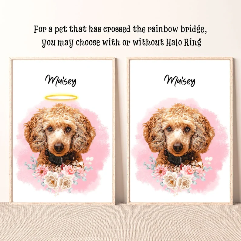 Custom Pet Loss Gift Pet Portrait with Halo Ring Flower DIGITAL Pet Portrait from Photo In Memory of Dog Loss Gift Pet Sympathy Dog GIft - Image 3
