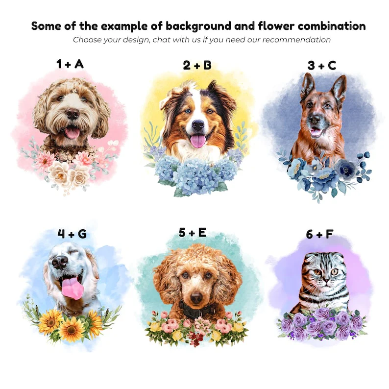 Custom Pet Loss Gift Pet Portrait with Halo Ring Flower DIGITAL Pet Portrait from Photo In Memory of Dog Loss Gift Pet Sympathy Dog GIft - Image 5