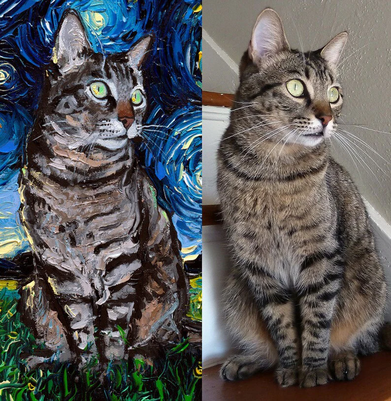 Custom Pet Painting Starry Night Art Oil Painting On Canvas Dog Or Cat Lover Gift - Image 3