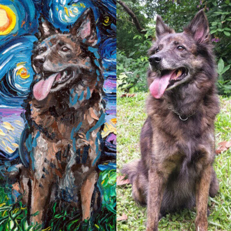 Custom Pet Painting Starry Night Art Oil Painting On Canvas Dog Or Cat Lover Gift - Image 4