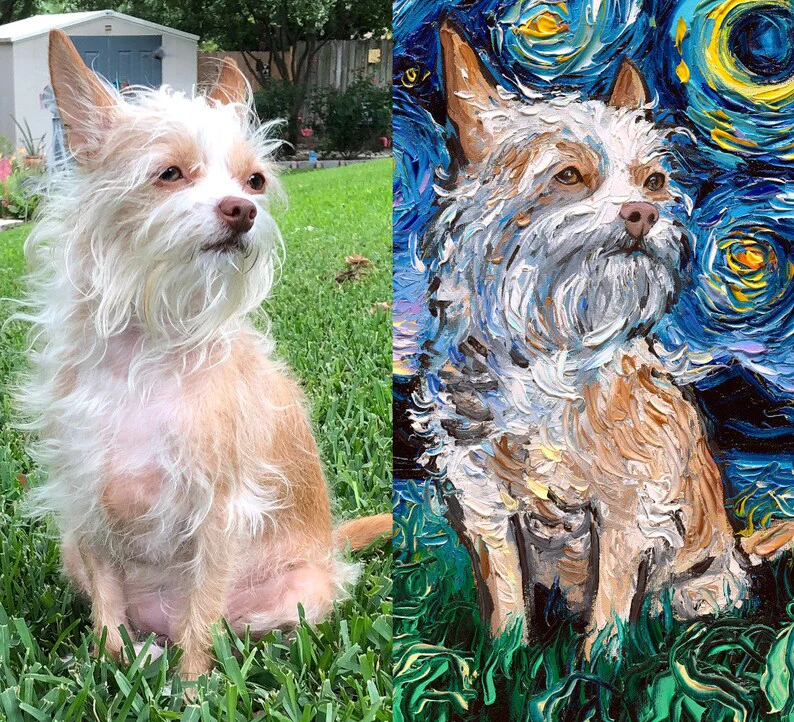 Custom Pet Painting Starry Night Art Oil Painting On Canvas Dog Or Cat Lover Gift - Image 8