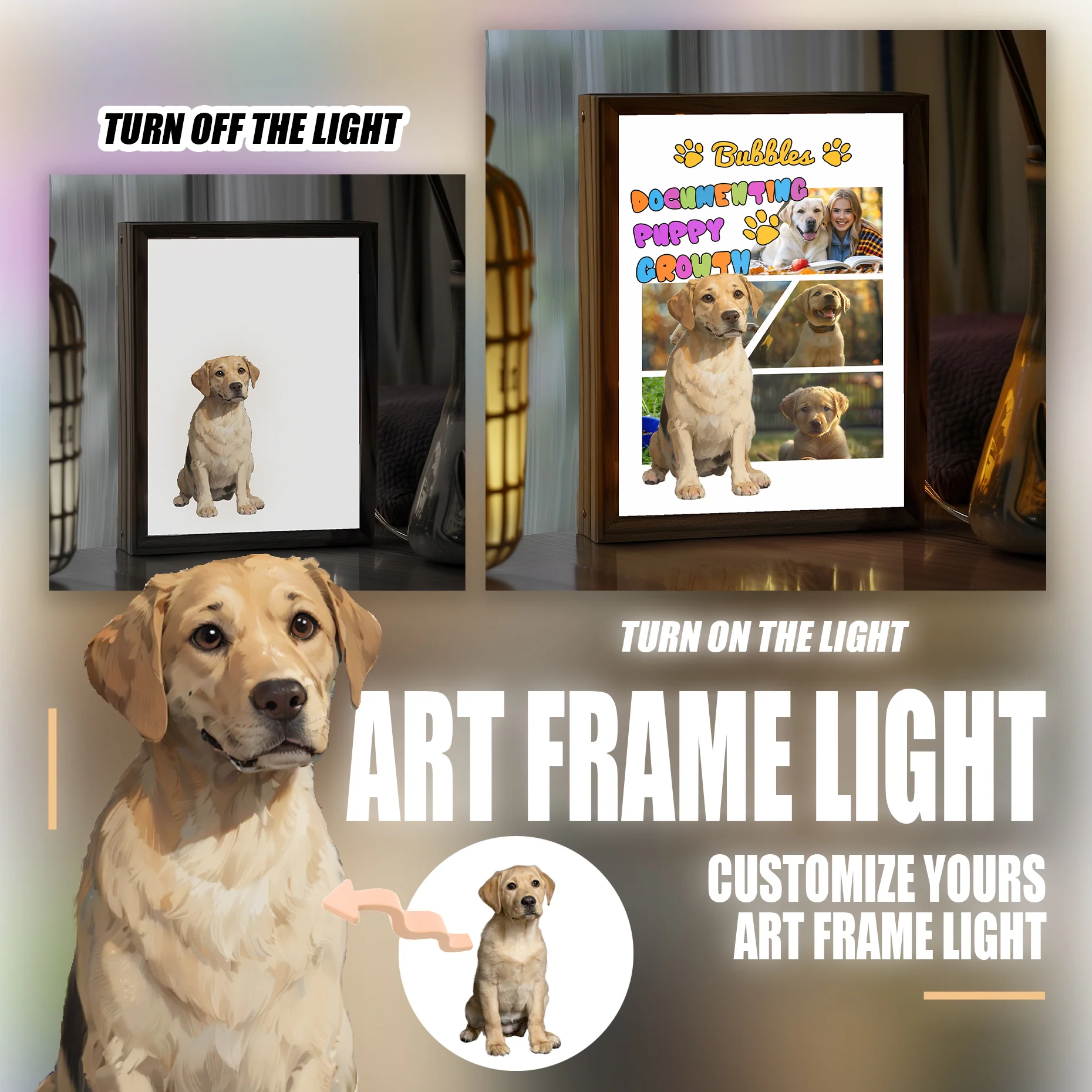 Customizable Owner and Fur Baby on Art Frame Light - Image 5