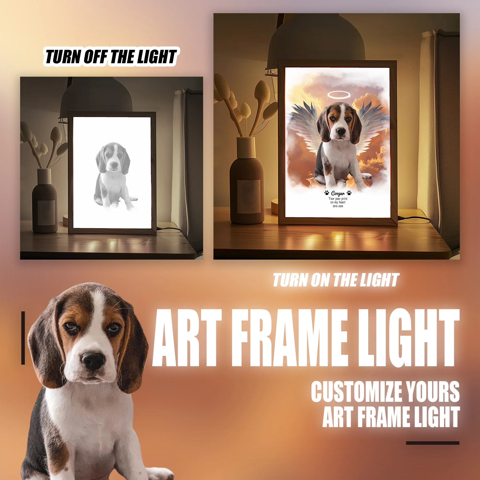 Customizable Owner and Fur Baby on Art Frame Light - Image 6