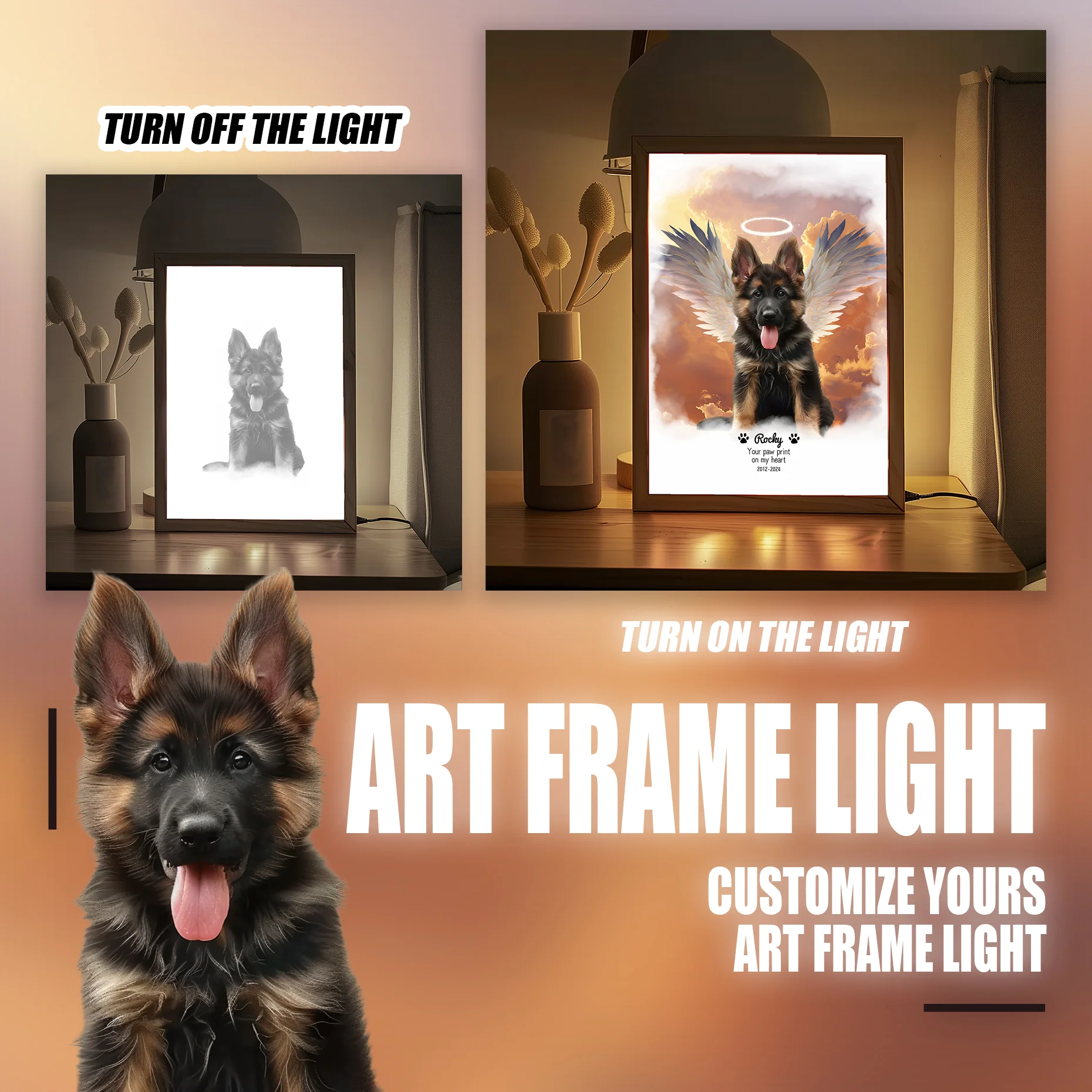 Customizable Owner and Fur Baby on Art Frame Light - Image 8