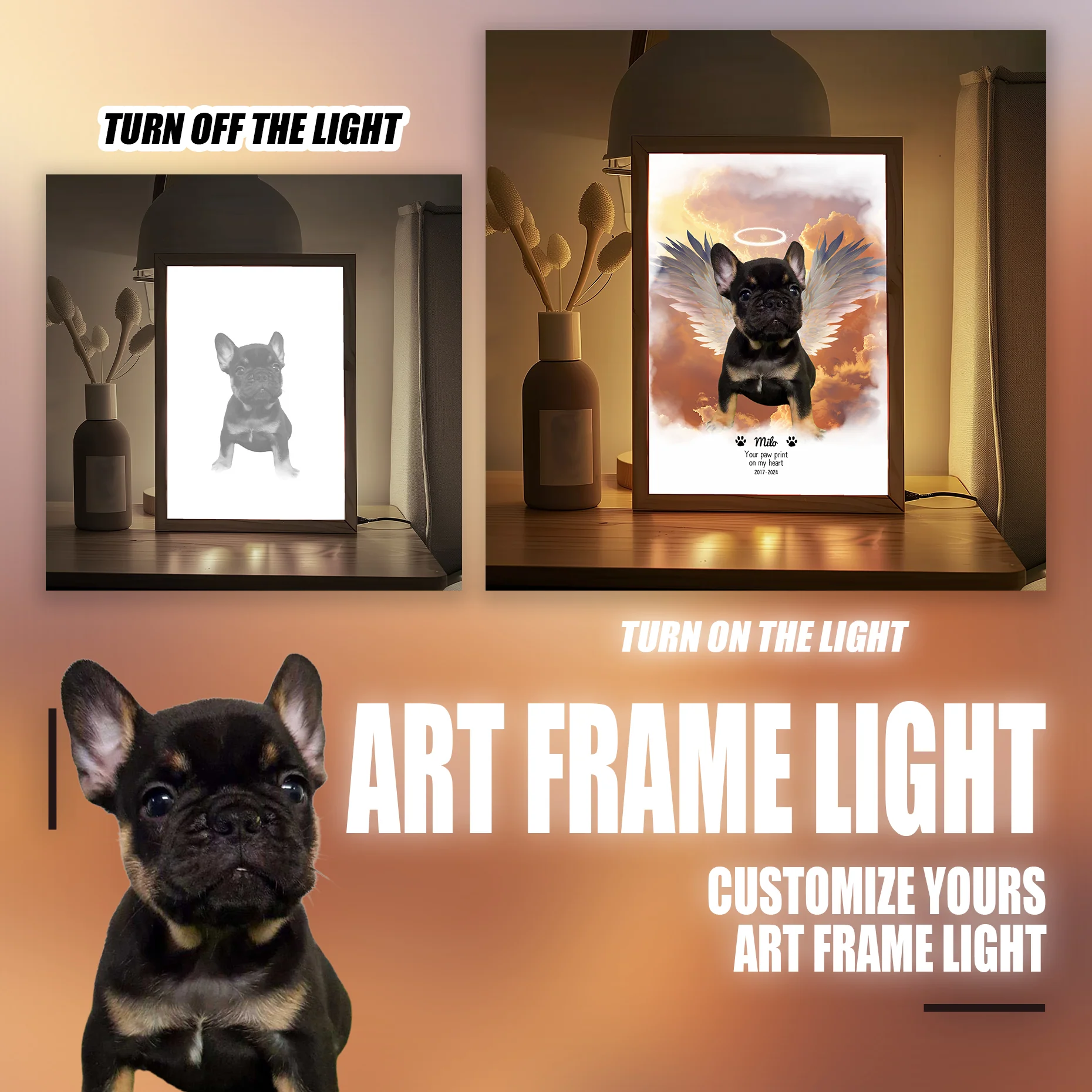 Customizable Owner and Fur Baby on Art Frame Light - Image 9